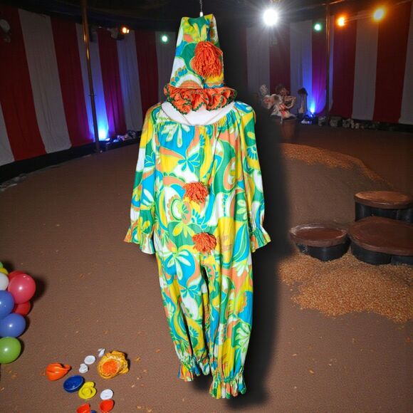 Vintage 1970s Handmade Clown Costume Suit w/ Hat & Ruffle One of a Kind - Picture 1 of 16